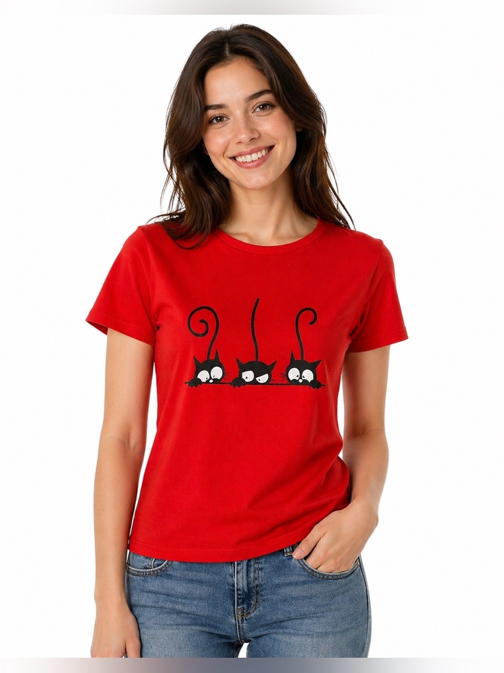 Red Cat Graphic T-Shirt~~ Women’s Red~~Black Cat~~T~Shirt~~Sz S/M~~NWOT~~♥️🐈‍⬛